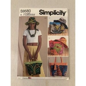 Simplicity 9580 Tote Bags & Hats Sewing Pattern 4 Tote Bag Variations! Uncut